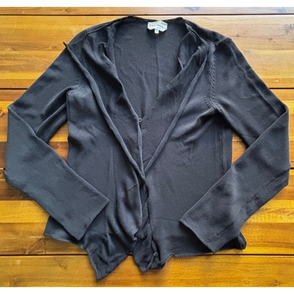 Max Mara Made in Italy Black Knit Cardigan Hook Eye Cotton Blend Size M